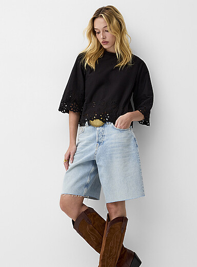 3/4-sleeve broderie anglaise T-shirt