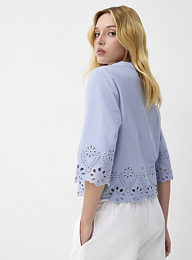 3/4-sleeve broderie anglaise T-shirt