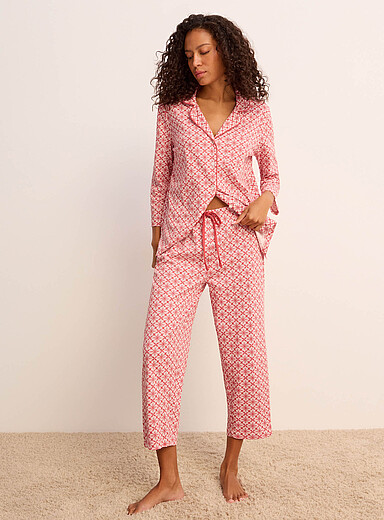 Miiyu: L'ensemble pyjama lis&eacute;r&eacute; jersey confort Rouge &agrave; motifs pour femme