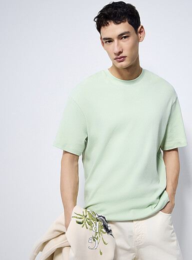 Le 31 Mint/Pistachio Green Brushed-jersey T-shirt <b>Comfort fit</b> for men