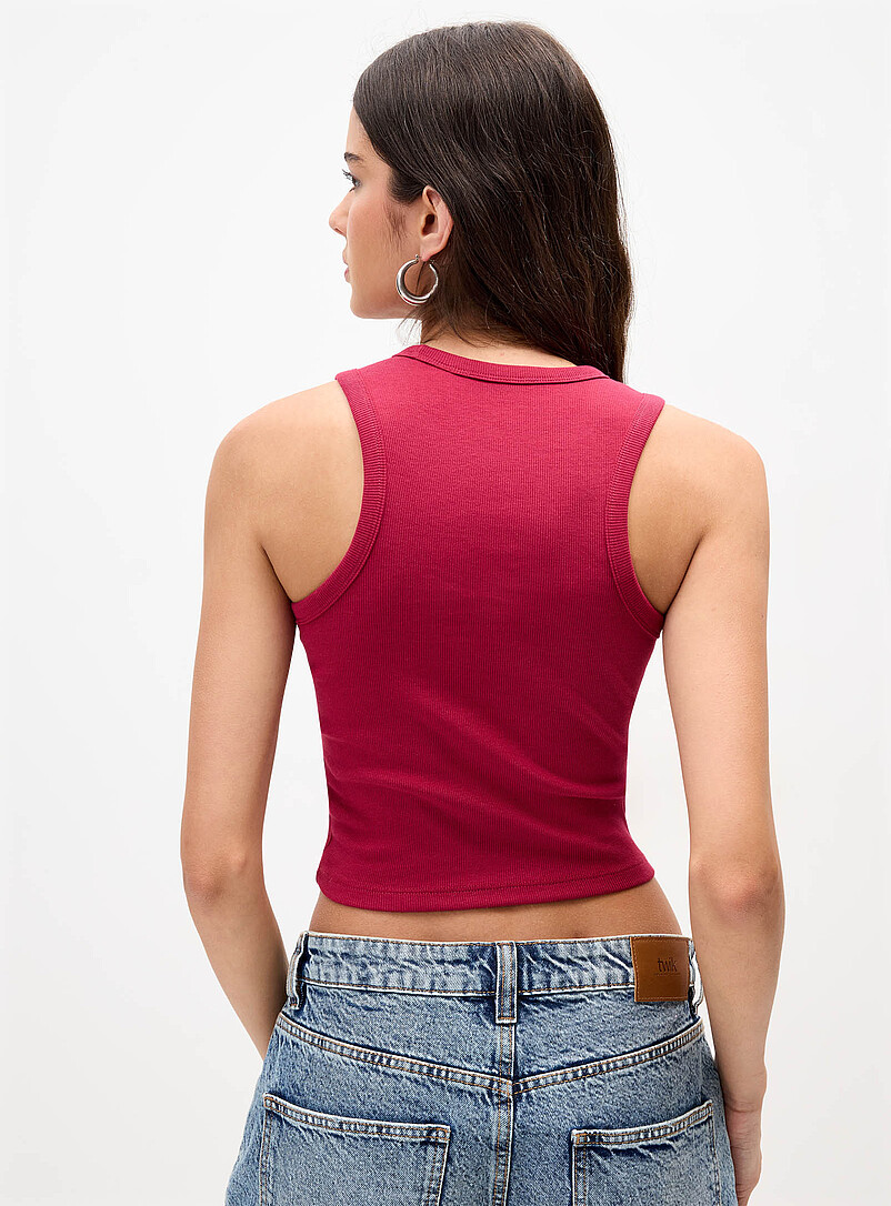 Twik Navy/Midnight Blue Cropped solid ribbed cami for women