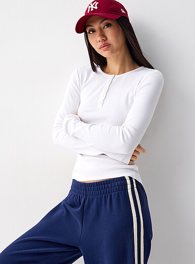 Ribbed fitted Henley T-shirt