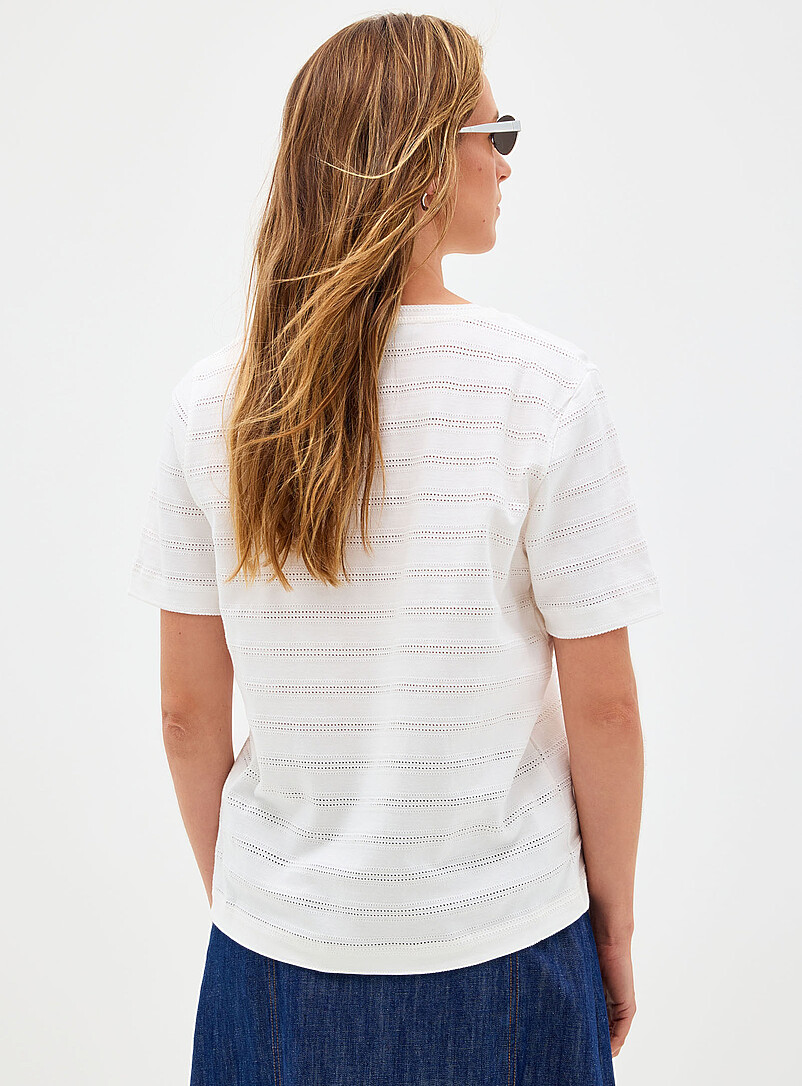 Contemporaine Brown Pointelle pattern pure organic cotton T-shirt for women