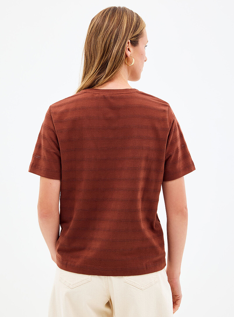 Contemporaine Brown Pointelle pattern pure organic cotton T-shirt for women