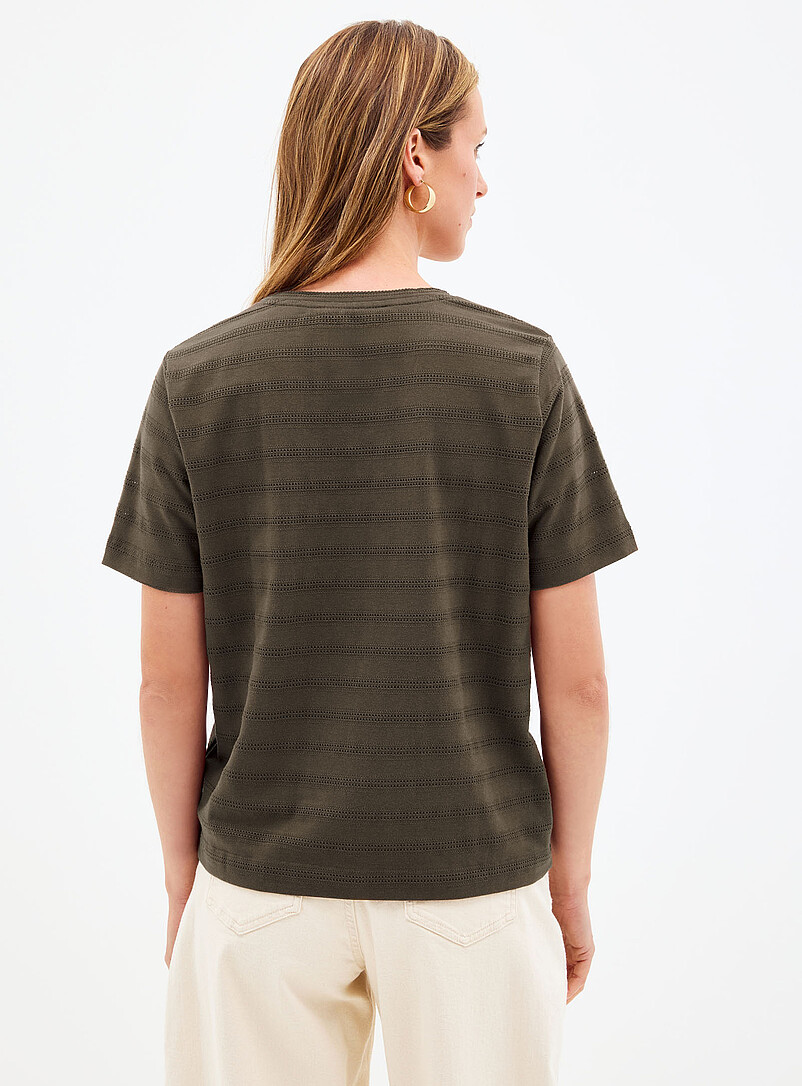 Contemporaine Brown Pointelle pattern pure organic cotton T-shirt for women