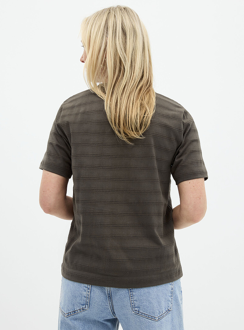 Contemporaine: Le t-shirt motif pointelle pur coton bio Bleu marine - Bleu nuit pour femme