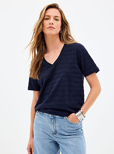 Pointelle pattern pure organic cotton T-shirt