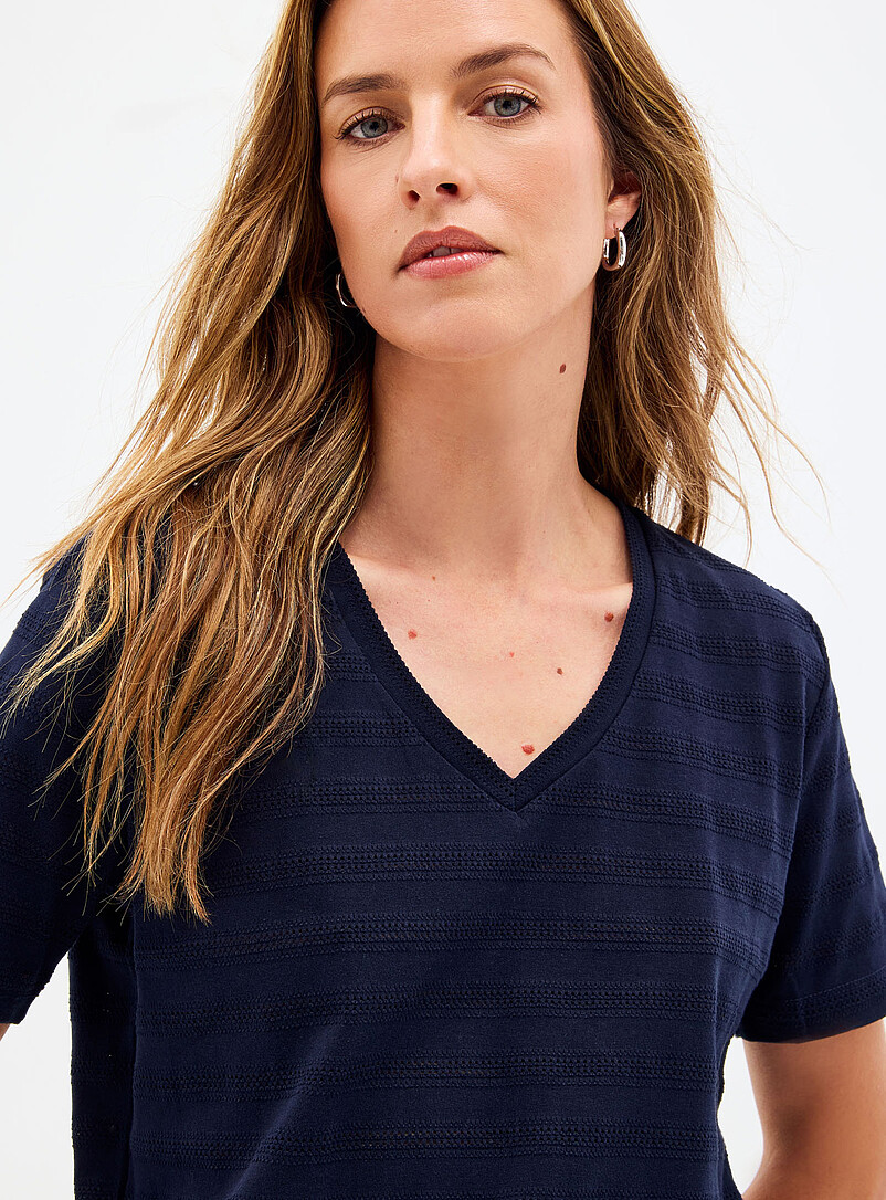 Contemporaine Brown Pointelle pattern pure organic cotton T-shirt for women