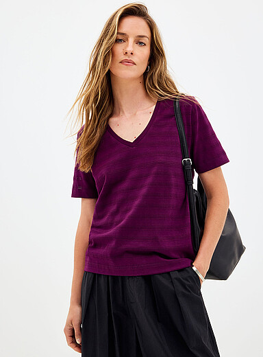 Contemporaine: Le t-shirt motif pointelle pur coton bio Orange br&ucirc;l&eacute; pour femme