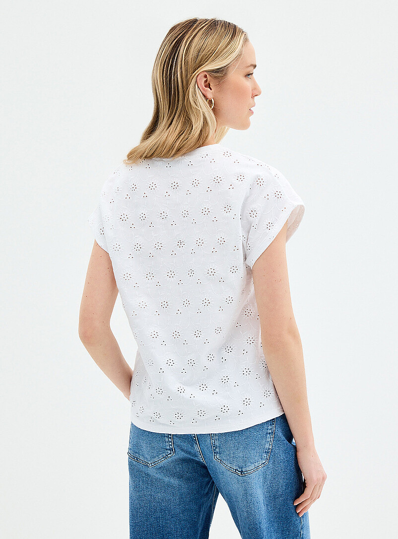 Contemporaine: Le t-shirt broderie anglaise mancherons coton bio Blanc pour femme