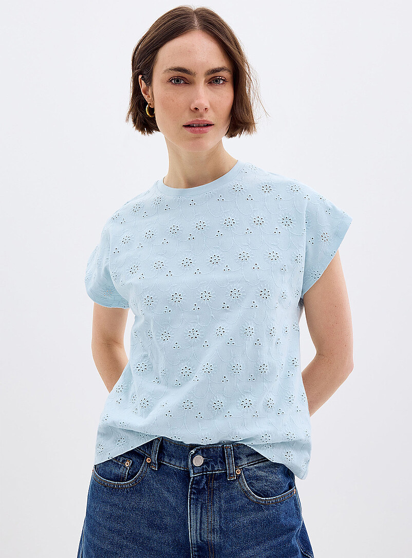 Contemporaine: Le t-shirt broderie anglaise mancherons coton bio Blanc pour femme