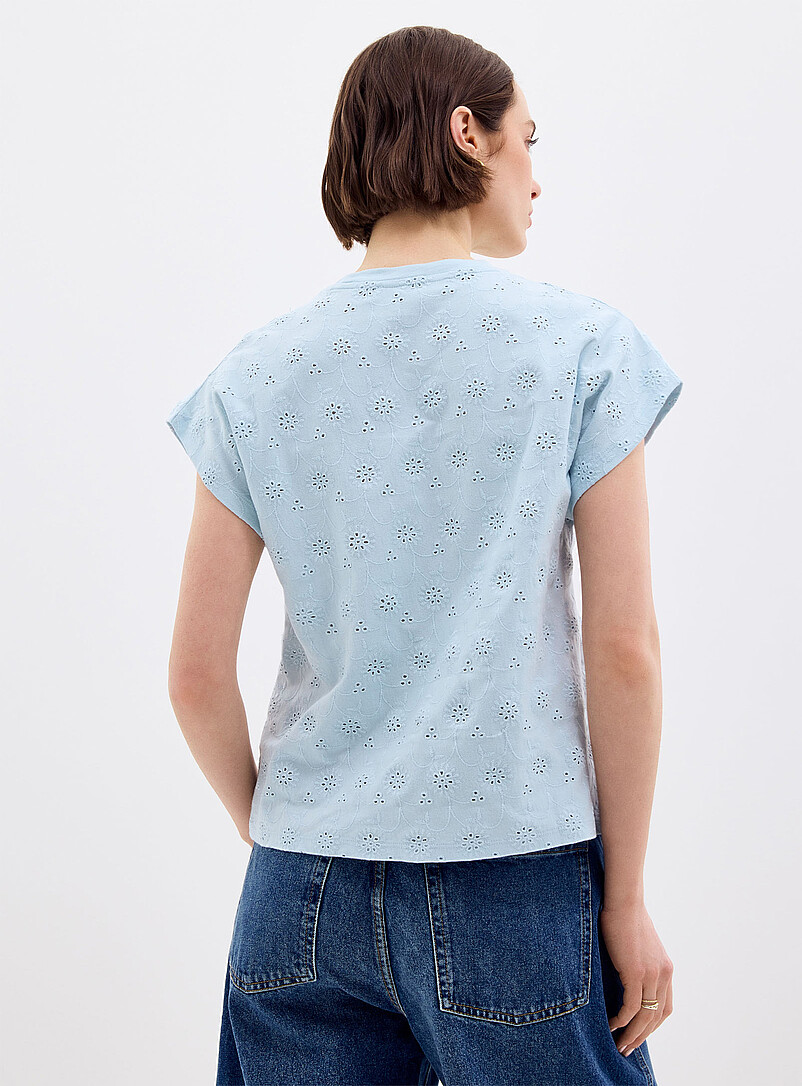 Contemporaine: Le t-shirt broderie anglaise mancherons coton bio Blanc pour femme