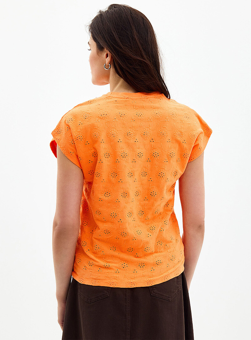 Contemporaine White Cap-sleeve broderie anglaise organic cotton T-shirt for women