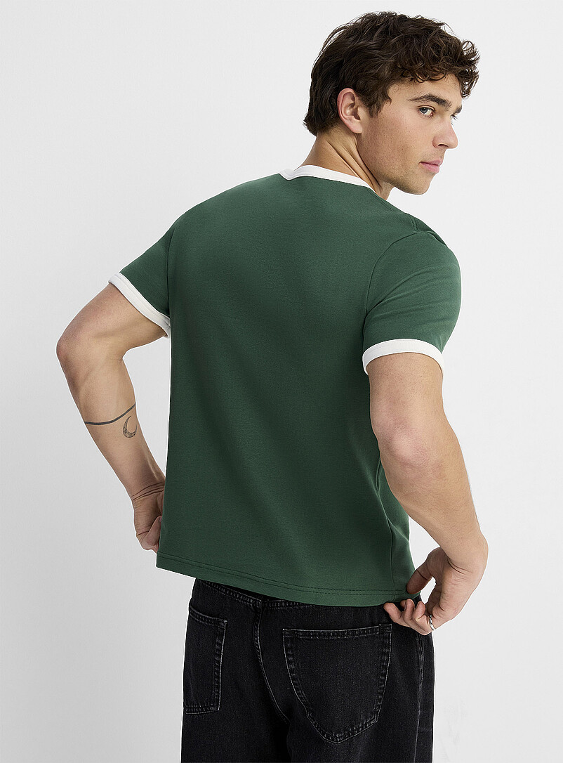 Le 31: Le t-shirt bords contraste <b>Coupe r&eacute;tro</b> Vert pour homme