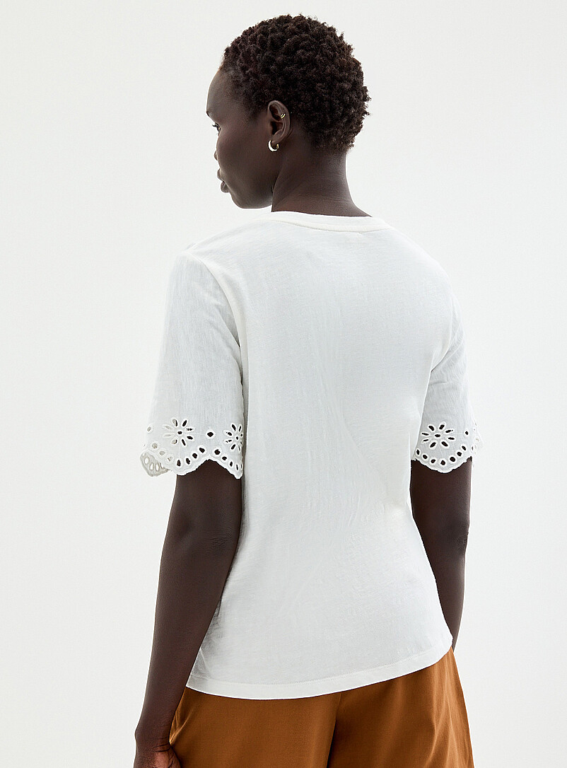 Contemporaine: Le t-shirt flamm&eacute; broderie anglaise coton bio Blanc pour femme