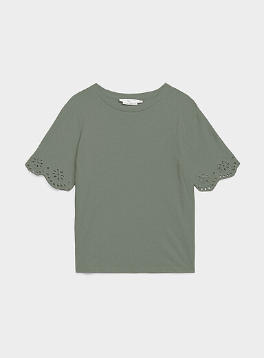 Contemporaine Mint/Pistachio Green Organic cotton broderie anglaise slub T-shirt for women