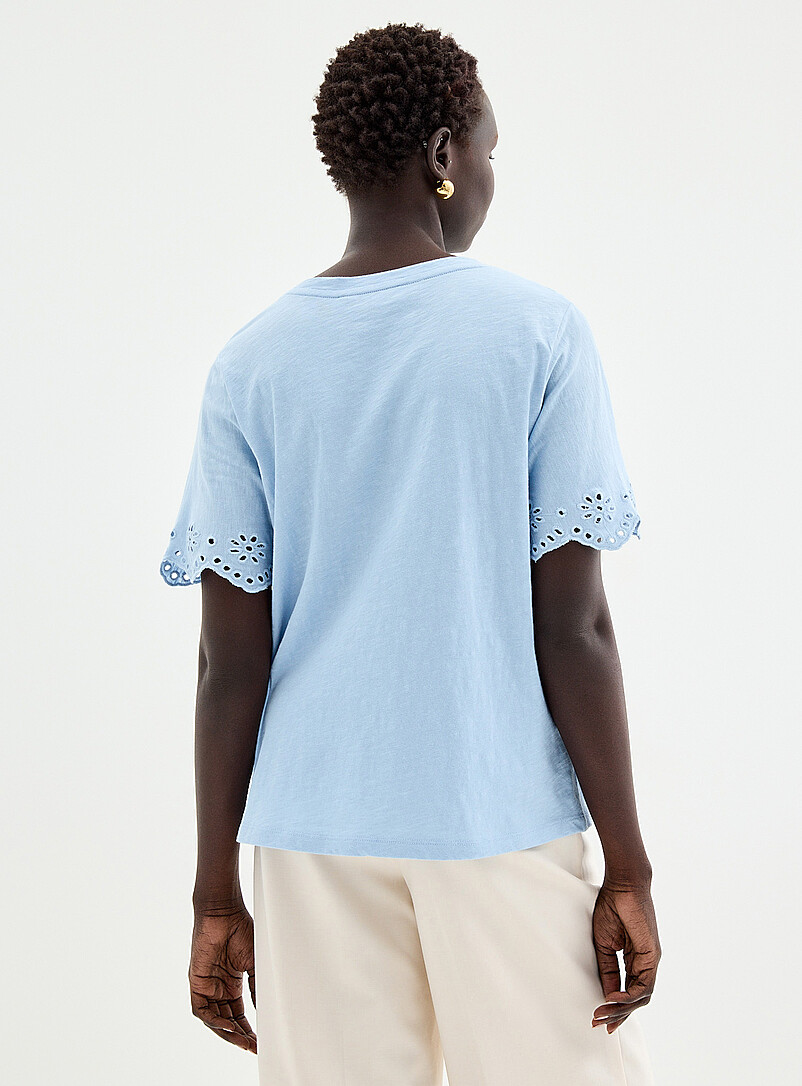 Contemporaine Mint/Pistachio Green Organic cotton broderie anglaise slub T-shirt for women