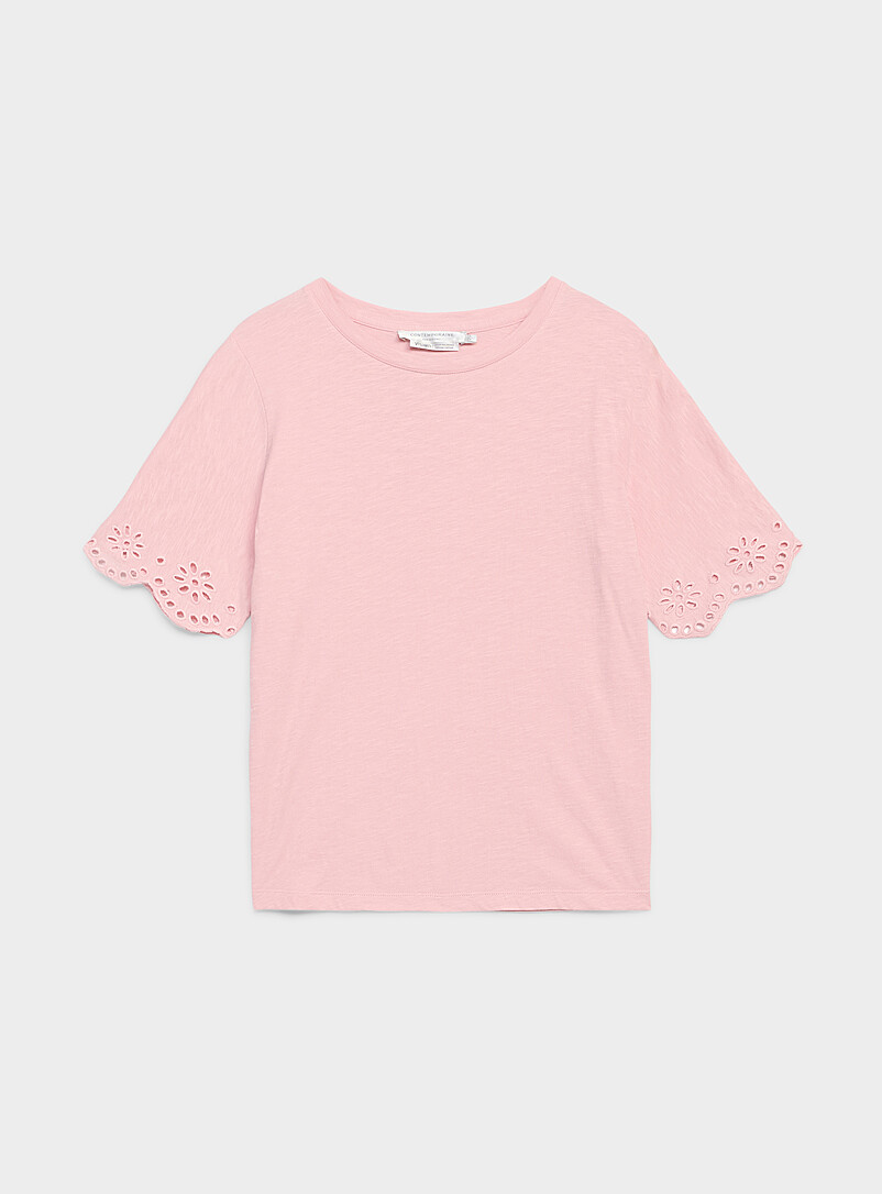 Contemporaine Mint/Pistachio Green Organic cotton broderie anglaise slub T-shirt for women