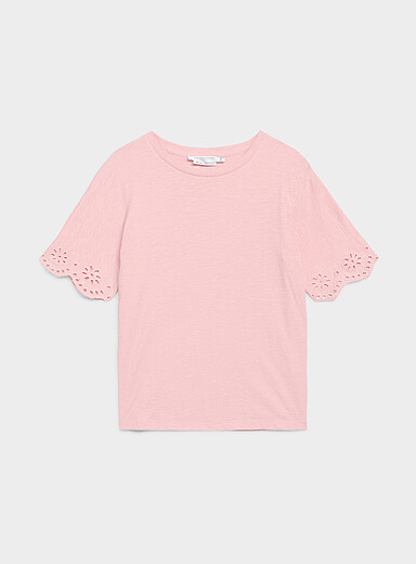Contemporaine: Le t-shirt flamm&eacute; broderie anglaise coton bio Blanc pour femme