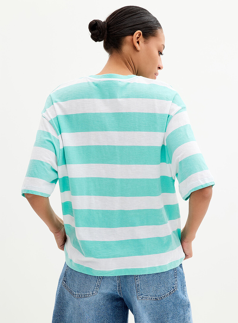 Contemporaine: Le t-shirt carr&eacute; flamm&eacute; &agrave; rayures coton bio Bleu marine - Bleu nuit pour femme