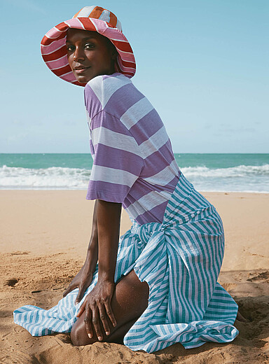 Contemporaine Mauve Boxy striped organic cotton slub T-shirt for women
