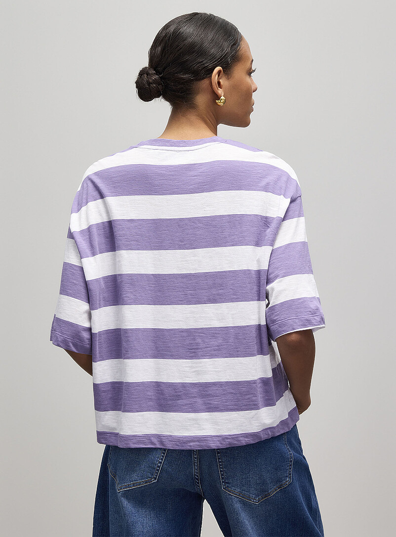 Contemporaine Baby Blue Boxy striped organic cotton slub T-shirt for women