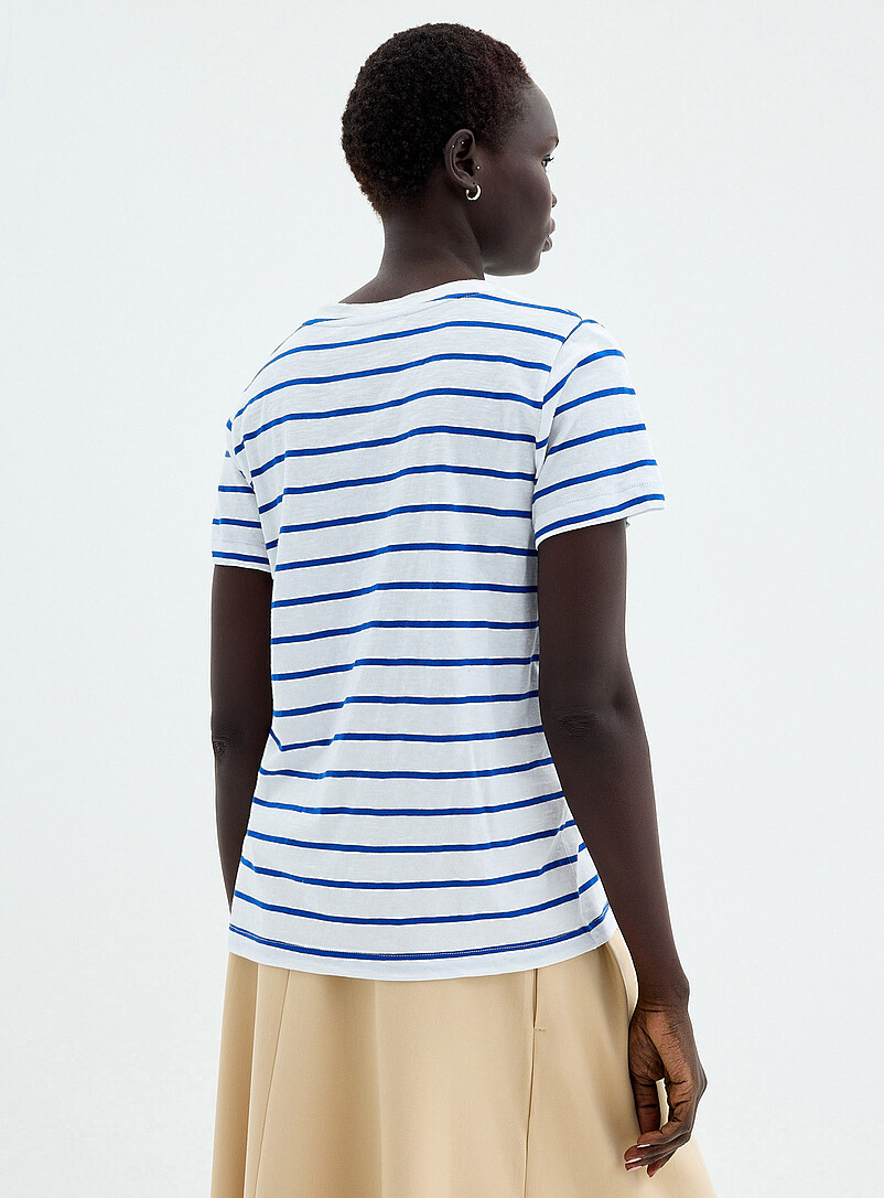 T-shirt Fille FatFace Rayé Bleu Marine - 12-13 Ans - Broderie Boutonnée - Occasion Parfait état