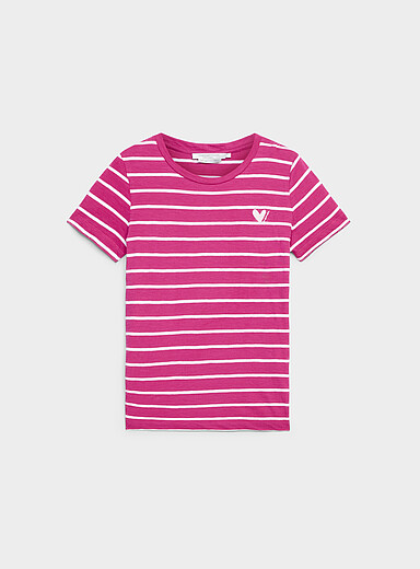 Contemporaine Navy/Midnight Blue Embroidered heart striped slub T-shirt for women