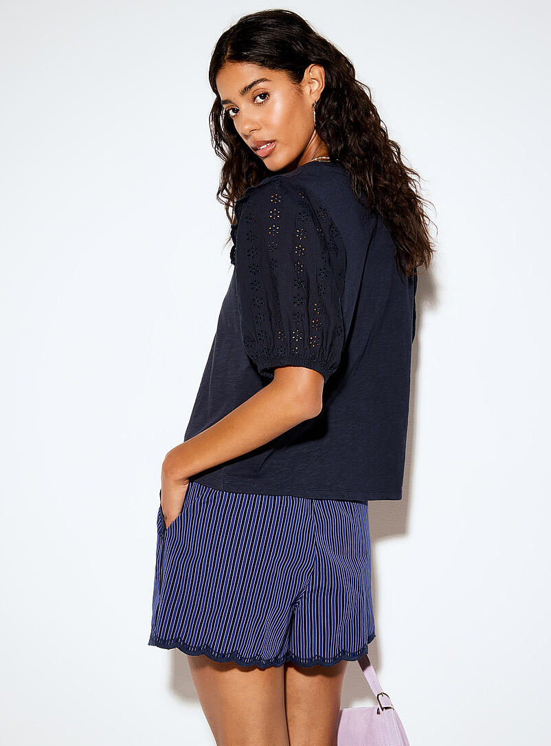 Ic&ocirc;ne Green Puff-sleeve broderie anglaise T-shirt for women