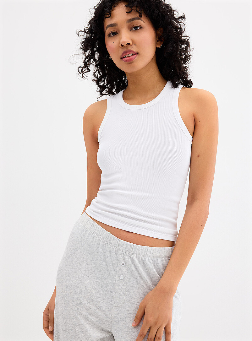 Miiyu Light Grey Ribbed crew-neck cami for women