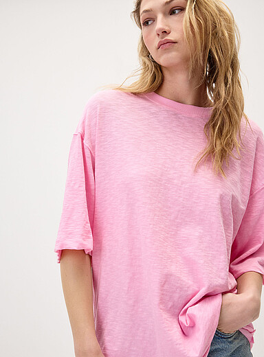 Scissor-cut hem slub T-shirt