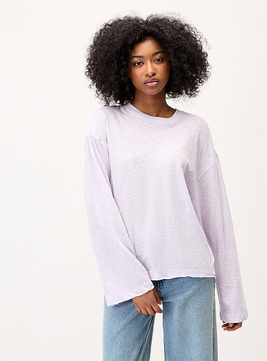 Scissor-cut hem long-sleeve slub T-shirt