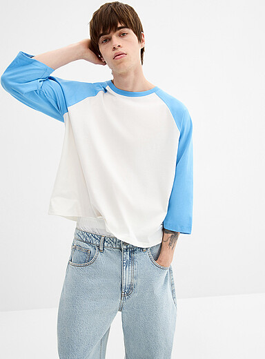 Djab: Le t-shirt raglan manches &frac34; bicolore <b>Coupe ample</b> Oxford pour homme
