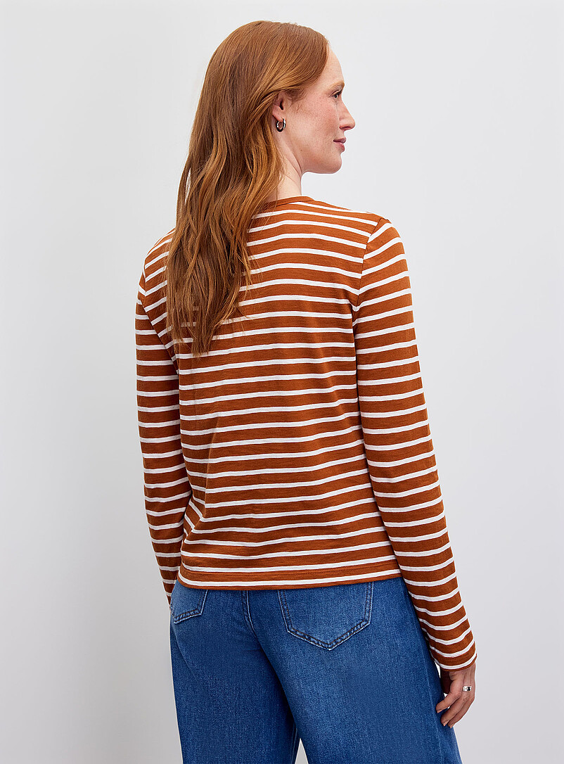 Contemporaine: Le t-shirt flamm&eacute; ray&eacute; pur coton bio Rouge framboise - Cerise pour femme