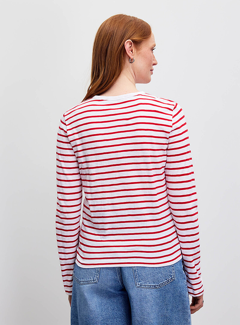 Contemporaine: Le t-shirt flamm&eacute; ray&eacute; pur coton bio Rouge framboise - Cerise pour femme