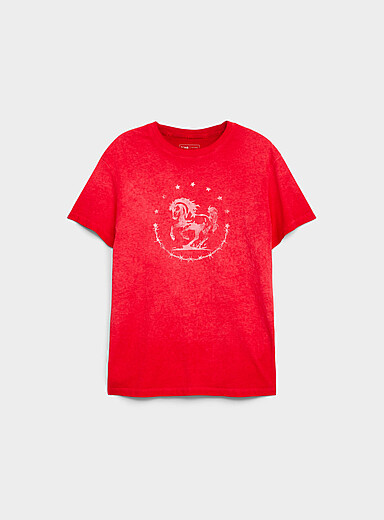 Djab: Le t-shirt graphique d&eacute;lav&eacute; &agrave; l'huile <b>Coupe r&eacute;tro</b> Rouge pour homme
