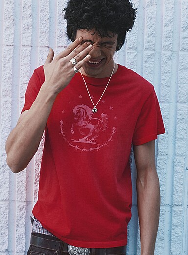 Oil-washed graphic T-shirt <b>Retro fit</b>