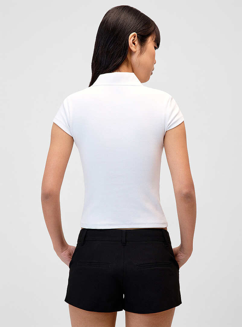 Twik Light Grey Solid fitted polo shirt for women