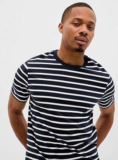 Le 31: Le t-shirt rayures binaires Bleu marine - Bleu nuit pour homme