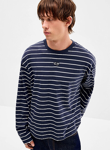 Logo embroidery striped T-shirt <b>Oversized fit</b>