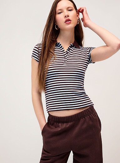 Twik Blue - Stripe Striped fitted polo shirt for women