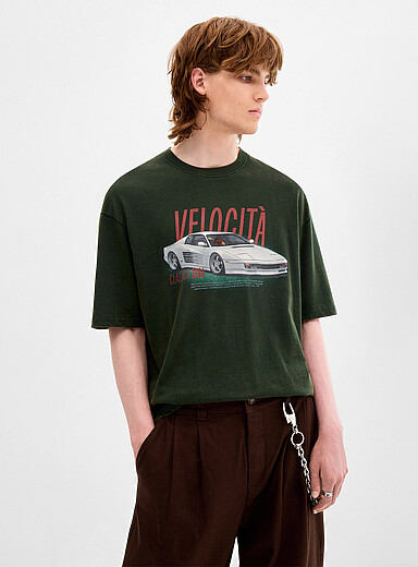 Djab: Le t-shirt graphique voiture r&eacute;tro <b>Coupe ample</b> Vert pour homme