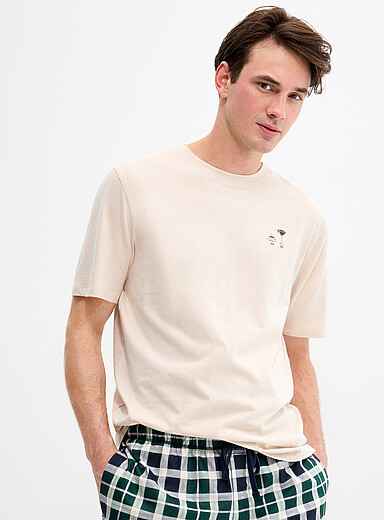 Le 31: Le t-shirt d&eacute;tente petit imprim&eacute; Ivoire - Beige cr&egrave;me pour homme