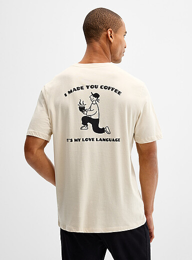 Le 31 Ivory/Cream Beige Print lounge T-shirt for men