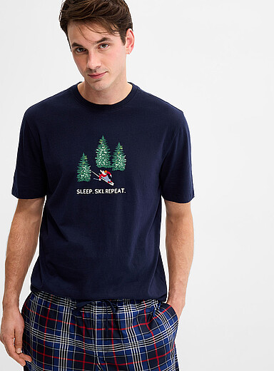Le 31 Navy/Midnight Blue Winter-print lounge T-shirt for men