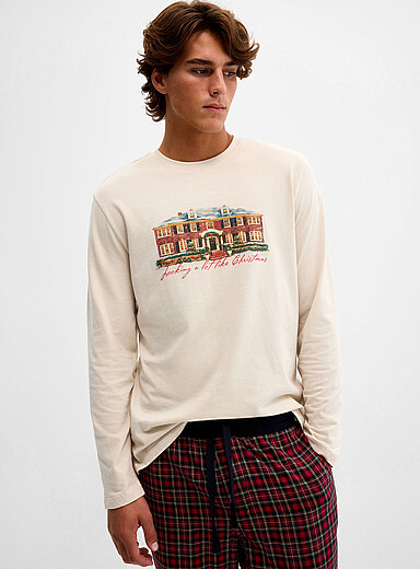 Le 31: Le t-shirt d&eacute;tente imprim&eacute; festif Ivoire - Beige cr&egrave;me pour homme