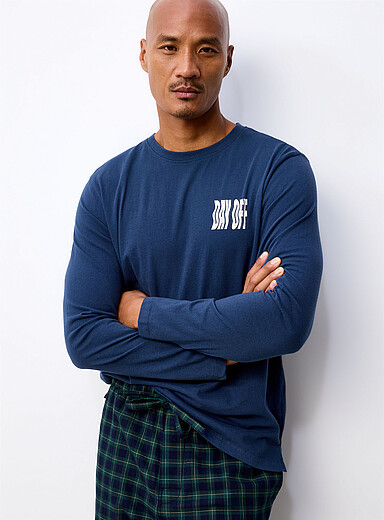 Le 31: Le t-shirt en jersey imprim&eacute; Bleu pour homme