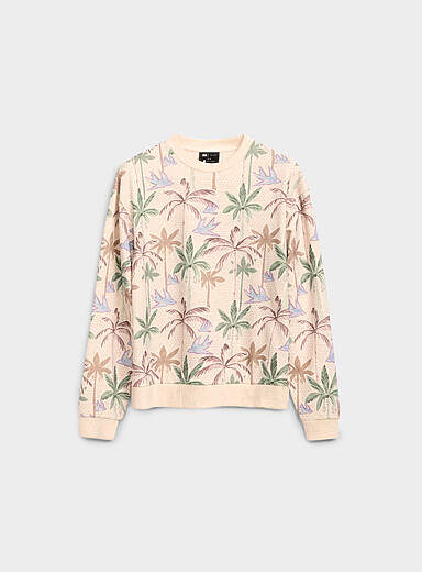 Le 31 Patterned Ecru Tropical tapestry sweatshirt Comfort fit <b>Circular manufacturing</b> for men