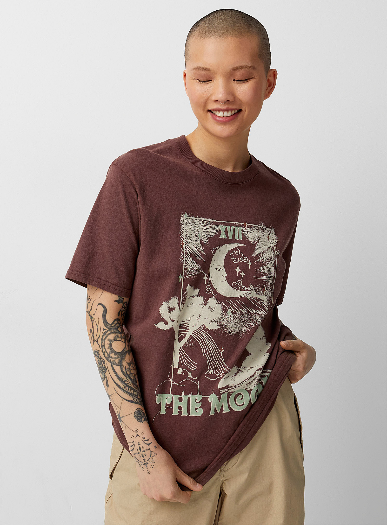 Twik Oversized Washed And Printed T-shirt In Medium Brown