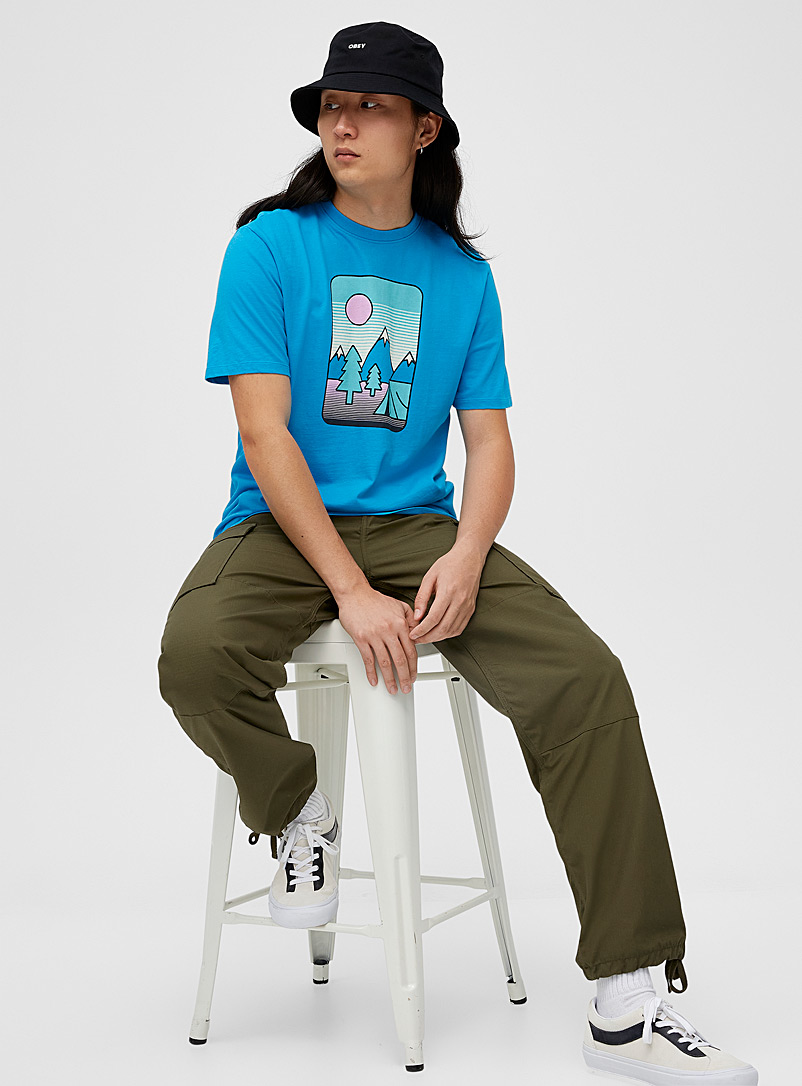 Djab - Men's Graphic Landscape T-Shirt in Teal, Size XS